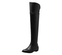 PAIDAXING Stivali alti sopra il ginocchio da donna, eleganti, pieghevoli, impilabili, in ecopelle, stivali invernali e autunnali con cerniera laterale, alla moda, tinta unita, pieghevoli, Nero , 37.5