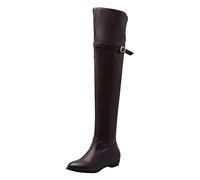 PAIDAXING Stivali alti sopra il ginocchio da donna, eleganti, pieghevoli, impilabili, in ecopelle, stivali invernali e autunnali con cerniera laterale, alla moda, tinta unita, pieghevoli, Marrone