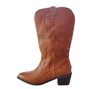 PAIDAXING Stivali da cowboy da donna UK retrò ricamati a metà polpaccio western cowgirl stivali da donna casual tacco basso grosso slip on pelle stivali da equitazione inverno autunno scarpe