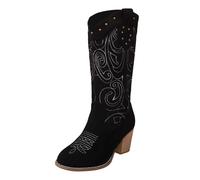 PAIDAXING Stivali da cowboy occidentali da donna in stile britannico a punta con ricamo tacco alto chiusura con cerniera laterale autunno calzature alla moda eleganti e confortevoli da donna alla moda