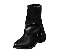 PAIDAXING Stivali da donna a metà polpaccio larghi alla moda con tacco grosso antiscivolo alla caviglia stivaletti da donna casual autunno inverno calzature comode scarpe, Nero , 39.5 EU