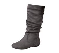 PAIDAXING Stivali da donna in pelle scamosciata stile britannico tinta unita Fold Over Slouchy stivali a metà polpaccio scarpe piatte comode alla moda inverno autunno stivaletti per donna uso