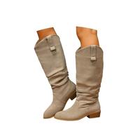 PAIDAXING Stivali da donna pieghevoli in pelle scamosciata al ginocchio a punta con tacco basso stivali da equitazione western alla moda da donna impilabili comodi casual autunno inverno cowboy