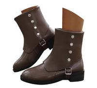 PAIDAXING Stivali da donna UK Fashion Mid Polpaccio Punta Rotonda Chunky Block Heel Stivali in pelle Casual Tinta unita Fold-Over Chic Stivaletti da donna Inverno Scarpe Calzature, Caff, 40 EU