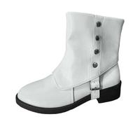 PAIDAXING Stivali da donna UK Fashion Mid Polpaccio Punta Rotonda Chunky Block Heel Stivali in pelle Casual Tinta unita Fold-Over Chic Stivaletti da donna Inverno Scarpe Calzature, bianco, 39.5 EU