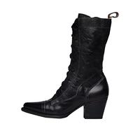 PAIDAXING Stivali da donna vittoriani a metà polpaccio in pelle steampunk gotico con lacci comodi tacco quadrato retrò anni '50 stivaletti da donna casual autunno inverno calzature moda, Nero , 38 EU