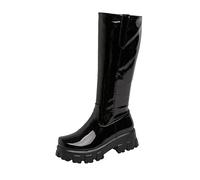 PAIDAXING Stivali da equitazione da donna in tinta unita al ginocchio in pelle sintetica casual tacco spesso antiscivolo metà polpaccio Khight stivali da equitazione inverno autunno luminoso PU scarpe