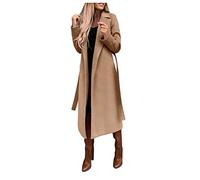 PAIDAXING Trench da donna classico a cascata lungo in panno di lana cappotto con cintura risvolto lungo soprabito lungo in finta lana elegante cardigan aperto davanti da donna giacca invernale autunno
