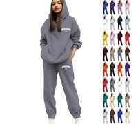 PAIDAXING Tuta da donna, set completo da 2 pezzi, con stampa di lettere, felpa con cappuccio e pantaloni da jogging, taglie forti, a maniche lunghe, con cappuccio e coulisse, pantaloni da palestra da