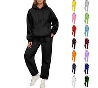 PAIDAXING Tuta da Donna Set Completo UK 2 Pezzi Co Ord Set Abiti Felpa con Cappuccio e Pantaloni Sportivi Set da Ginnastica Abbigliamento Sportivo Y2k Autunno Inverno Abiti per il Tempo Libero, 01