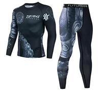 PAIDAXING Tuta da uomo a due pezzi asciugatura rapida Top sportivi pantaloni elasticizzati slim fit girocollo pullover maglietta pantaloni Activewear Set strano stampa tuniche leggings tuta, Nero ,