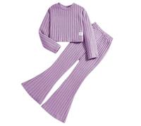 PAIDAXING Vestiti in maglia a coste per ragazze, set da 2 pezzi, pullover a maniche lunghe e pantaloni svasati, pigiami per bambine e bambini, felpe a maglia, pantaloni, abiti casual autunnali, 4