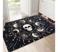 Paillasson Arte Fantasy Tapis de Sol, Adapté pour l'intérieur, Teschio Stelle Luna Antidérapant Lavable en Machine, 40x60cm, pour Chien, Entrée, Porte d'entrée, Couloir, Nero Bianco