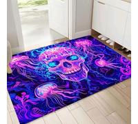 Paillasson Arte Psichedelica Tapis de Sol, Adapté pour l'intérieur, Teschio Medusa Antidérapant Lavable en Machine, 40x60cm, pour Chien, Entrée, Porte d'entrée, Couloir, Viola scuro