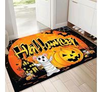 Paillasson Cartone Animato Tapis de Sol, Adapté pour l'intérieur, Zucca Topo Antidérapant Lavable en Machine, 90x150cm, pour Chien, Entrée, Porte d'entrée, Couloir, Nero Arancione