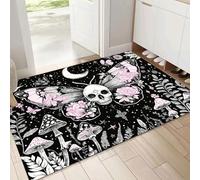 Paillasson Fantasia Tapis de Sol, Adapté pour l'intérieur, Farfalla Teschio Fungo Antidérapant Lavable en Machine, 50x80cm, pour Chien, Entrée, Porte d'entrée, Couloir, Nero Rosa