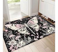 Paillasson Halloween Tapis de Sol, Adapté pour l'intérieur, Farfalla Scheletro Antidérapant Lavable en Machine, 40x60cm, pour Chien, Entrée, Porte d'entrée, Couloir, Nero Rosa