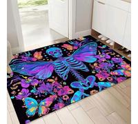 Paillasson Psichedelico Tapis de Sol, Adapté pour l'intérieur, Farfalla Scheletro Antidérapant Lavable en Machine, 80x120cm, pour Chien, Entrée, Porte d'entrée, Couloir, Colori misti