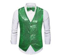 Pailletten Gilet Uomo Donna con Scollo a V, Anzugweste Blazer, Giacca da Cerimonia, Weste per Carnevale, Fasching, Disco, Festa, Clubwear, Anzugweste per Matrimonio e Festa, H verde., XXL