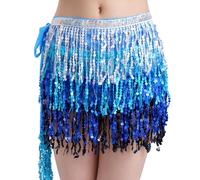 Paillettes con Nappe da Donna, Gonna di Danza Ventre Hip Sciarpa Rave Glitter, Carnevale Costume di Danza del Ventre (IT, Testo, Taglia unica, Regular, Regular, Blu)