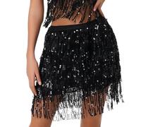 Paillettes con Nappe da Donna, Gonna di Danza Ventre Hip Sciarpa Rave Glitter, Carnevale Costume di Danza del Ventre (IT, Testo, Taglia unica, Regular, Regular, Nero)