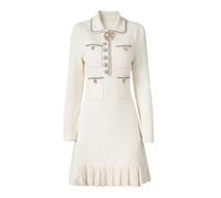 Paillettes con perline decorate con bottoni, abito da donna in tessuto spesso tessuto sottile a trapezio, Beige, L