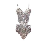 Paillettes Donne Farfalla Tuta Senza Schienale Abbigliamento Performance Argento One Size