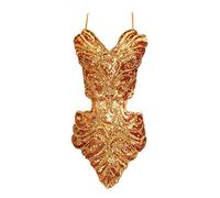 Paillettes Donne Farfalla Tuta Senza Schienale Abbigliamento Performance Oro One Size