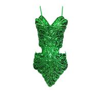 Paillettes Donne Farfalla Tuta Senza Schienale Abbigliamento Performance Verde One Size