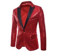 Paillettes lucido giacca giacca giacca per uomo un bottone cena vestito vestito giacca giacca da sposa giacca smoking, Rosso, XXL