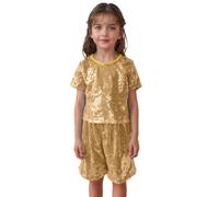Paillettes Top per Bambina - Top da Carnevale per Bambine Top a Maniche Corte con Paillettes Glam Party per Ragazze T-Shirt Scintillante per Danza ed Eventi con vestibilità Elegante (Gold 7-10 Years)