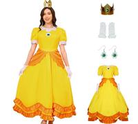 PAINEOMN Principessa Daisy Costume Donne 2023 Super Brothers Cosplay Dress Corona Orecchini Guanti Set Completo Adulto Halloween Suit L