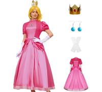 PAINEOMN Principessa Peach Costume Donne 2023 Super Brothers Cosplay Dress Corona Orecchini Guanti Set Completo Adulto Halloween Suit 2XL
