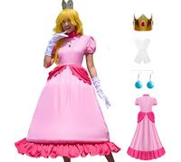 PAINEOMN Principessa Peach Costume Donne 2023 Super Brothers Cosplay Dress Corona Orecchini Guanti Set Completo Adulto Halloween Suit L