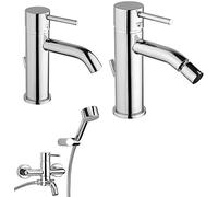 Paini COX OPEN Set Miscelatori Lavabo + Bidet con Snodo + Vasca con Doccetta e Duplex Cromato - Scarico Automatico 1"1/4 + Piletta e Flessibili (78CR211O + 78CR306O + 78CR105)