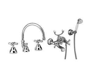 Paini Liberty 214 Rubinetto Batteria Lavabo 3 Fori Con Bocca Orientabile E Maniglie A Croce, Bagno & Liberty 105 Gruppo Vasca Esterno Con Doccia Duplex E Maniglie A Croce, Bagno