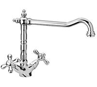 Paini - LIBERTY 570 B Rubinetto Miscelatore Monoforo Cucina, Lavello, Cromato, Bocca orientabile e maniglie a Croce, Design Liberty, interamente prodotto e lavorato in Italia