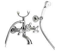 Rubinetto vasca con doccia manopole a stella croce stile classico retrò doccino