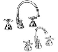 Paini Liberty Set Rubinetti Lavabo + Bidet 3 Fori con Bocca Alta Orientabile Cromato - Scarico Automatico 1"1/4 + Piletta e Flessibili