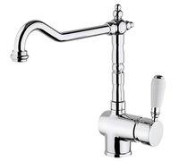 Paini - Rubinetto Miscelatore Monocomando Cucina, Lavello, Cromato, Leva laterale con bocca alta orientabile, Canna antica, Design barocco, interamente prodotto e lavorato in Italia