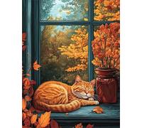 Paint by Number for Adult,Autumn Cat DIY Oil Painting Kits on Canvas for Beginner,with Brushes and Acrylic Pigment,Paint by Numbers Arts and Crafts Kit for Home Decor Without Frame,40x50cm