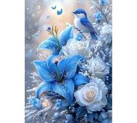 Paint by Number for Adult,Blue Lily Birds DIY Oil Painting Kits on Canvas for Beginner,with Brushes and Acrylic Pigment,Paint by Numbers Arts and Crafts Kit for Home Decor with frame,60x90cm
