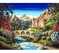 Paint by Number for Adult,Bridge River Castle DIY Oil Painting Kits on Canvas for Beginner,with Brushes and Acrylic Pigment,Paint by Numbers Arts and Crafts Kit for Home Decor with frame,50x65cm