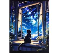 Paint by Number for Adult,Cat Starry Sky DIY Oil Painting Kits on Canvas for Beginner,with Brushes and Acrylic Pigment,Paint by Numbers Arts and Crafts Kit for Home Decor Without Frame,40x50cm