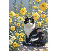 Paint by Number for Adult,Cat Yellow Daisy DIY Oil Painting Kits on Canvas for Beginner,with Brushes and Acrylic Pigment,Paint by Numbers Arts and Crafts Kit for Home Decor Without Frame,40x50cm