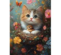 Paint by Number for Adult,Cute Cat Flower DIY Oil Painting Kits on Canvas for Beginner,with Brushes and Acrylic Pigment,Paint by Numbers Arts and Crafts Kit for Home Decor with frame,50x65cm