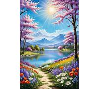 Paint by Number for Adult,Field River Sun DIY Oil Painting Kits on Canvas for Beginner,with Brushes and Acrylic Pigment,Paint by Numbers Arts and Crafts Kit for Home Decor Without Frame,40x50cm