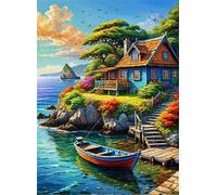 Paint by Number for Adult,Houses Coastal DIY Oil Painting Kits on Canvas for Beginner,with Brushes and Acrylic Pigment,Paint by Numbers Arts and Crafts Kit for Home Decor Without Frame,40x50cm