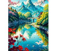 Paint by Number for Adult,Lake Bridge Mountains DIY Oil Painting Kits on Canvas for Beginner,with Brushes and Acrylic Pigment,Paint by Numbers Arts and Crafts Kit for Home Decor Without Frame,55x70cm