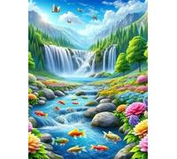Paint by Number for Adult,Nature River Flower DIY Oil Painting Kits on Canvas for Beginner,with Brushes and Acrylic Pigment,Paint by Numbers Arts and Crafts Kit for Home Decor with frame,50x65cm